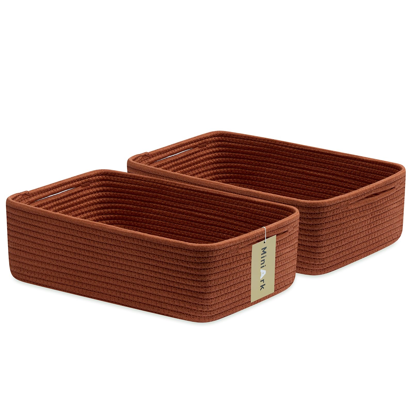 MiniArk Large Shallow Organizing Baskets 15x11x5.1 Inches - Rope Woven Storage Bins for Bathroom, Shelves, Cube Closet, Red 2 Pa