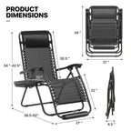Monibloom 27-Inch Zero Gravity Chairs Set Of 2, Patio Anti Gravity Recliners, Foldable Outdoor Lounger With Cup Holder Tray, Headrest And Footrest For Beach Camping, Black