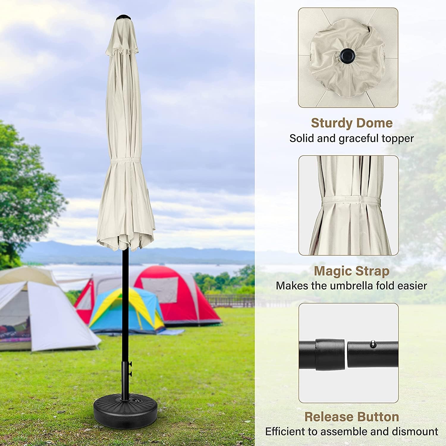Simple Deluxe 9Ft Outdoor Patio Umbrella Table Market Umbrella With Push Button Tilt And Crank, 8 Sturdy Ribs, Uv Protection Waterproof For Garden, Lawn, Deck, Backyard, Pool, Creamy White