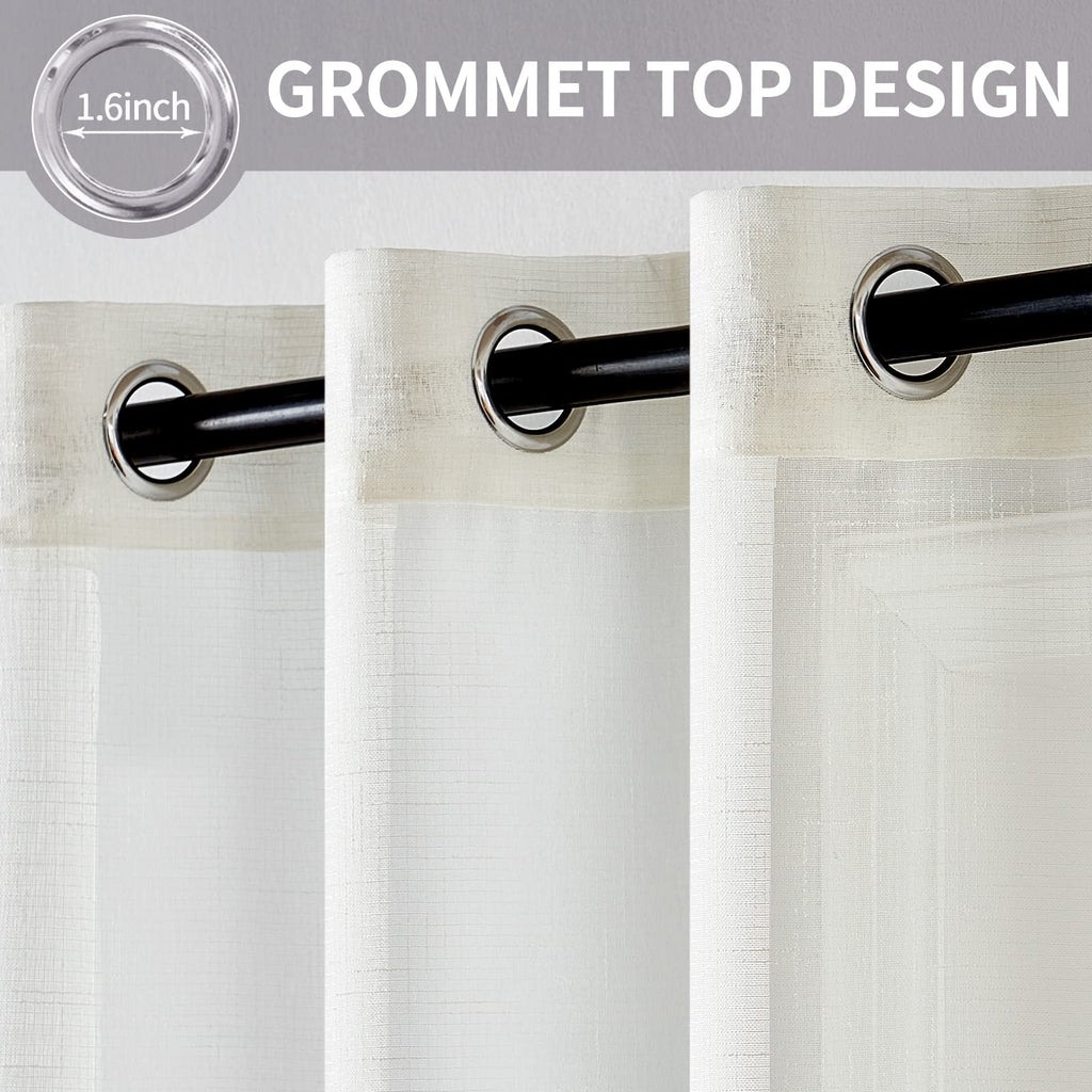 Miulee 2 Panels Natural Linen Look Textured Sheer Curtains Elegant Solid Ivory Drapes Grommet Top Window Voile Panels For Bedroo