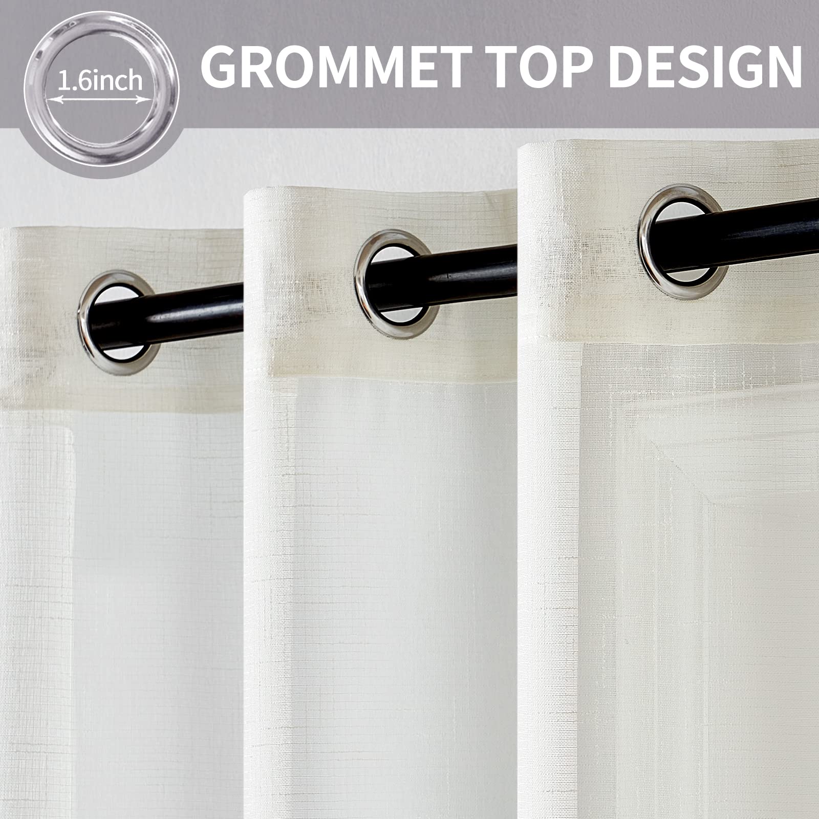 Miulee 2 Panels Natural Linen Look Textured Sheer Curtains Elegant Solid Ivory Drapes Grommet Top Window Voile Panels For Bedroo
