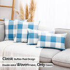 Carrie Home Light Blue And White Buffalo Check Plaid Lumbar Pillow Covers 12X20 Set Of 2, Light Blue Checkered Summer Outdoor Lu