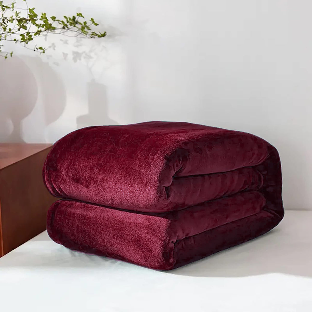 Home Must Haves Burgundy Twin Size Solid Flannel Throw Plush Cozy Super Soft Warm Bed Blanket