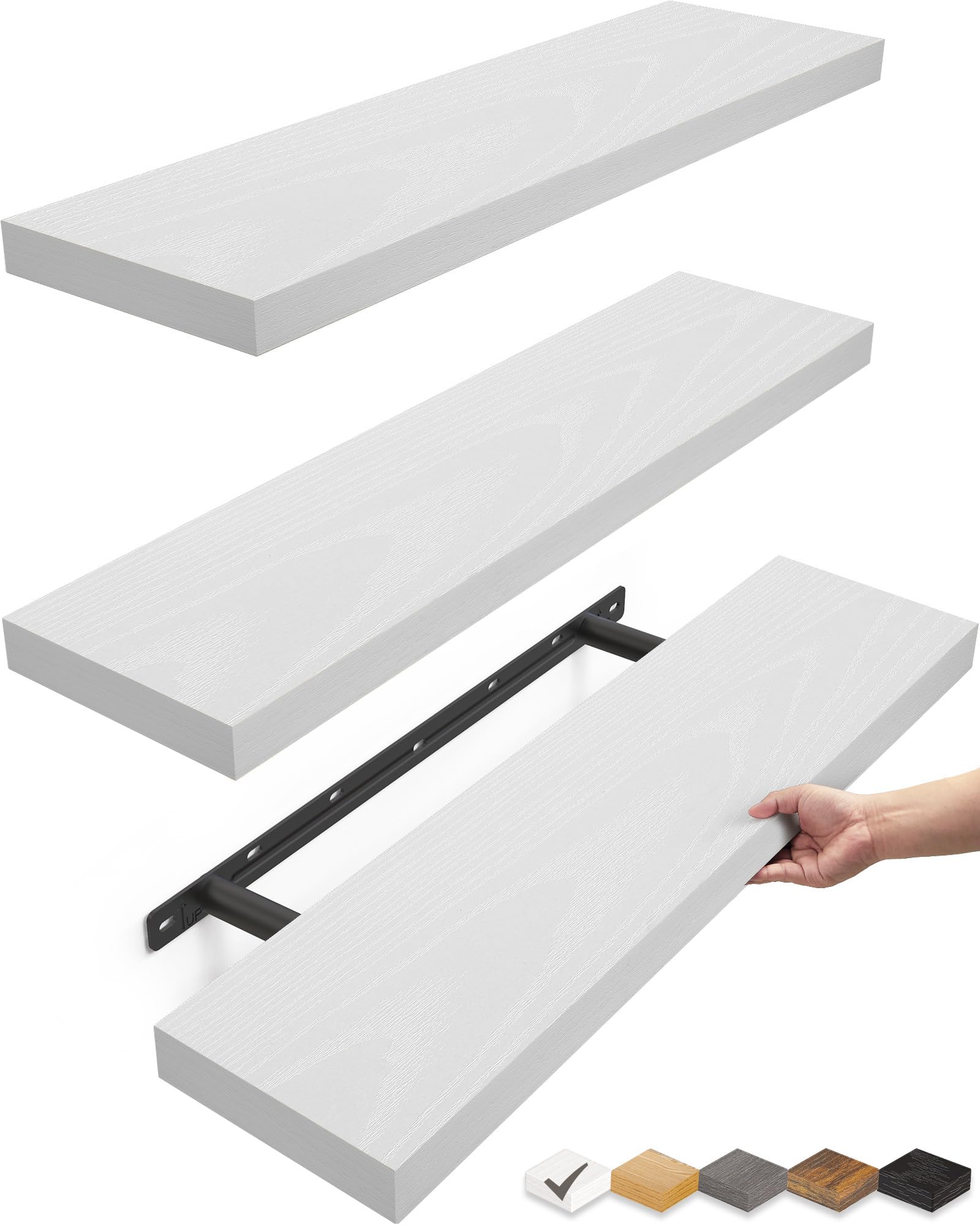 BAYKA White Floating Shelves for Wall, Set of 3, 22.5 Inches Wall Mounted Rustic Wood Shelves for Bathroom, Bedroom, Living Room