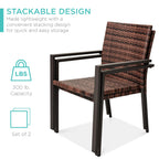 Best Choice Products Set Of 2 Stackable Outdoor Wicker Dining Chairs All-Weather Firepit Armchair W/Armrests, Steel Frame For Patio, Deck, Garden, Yard - Light Brown