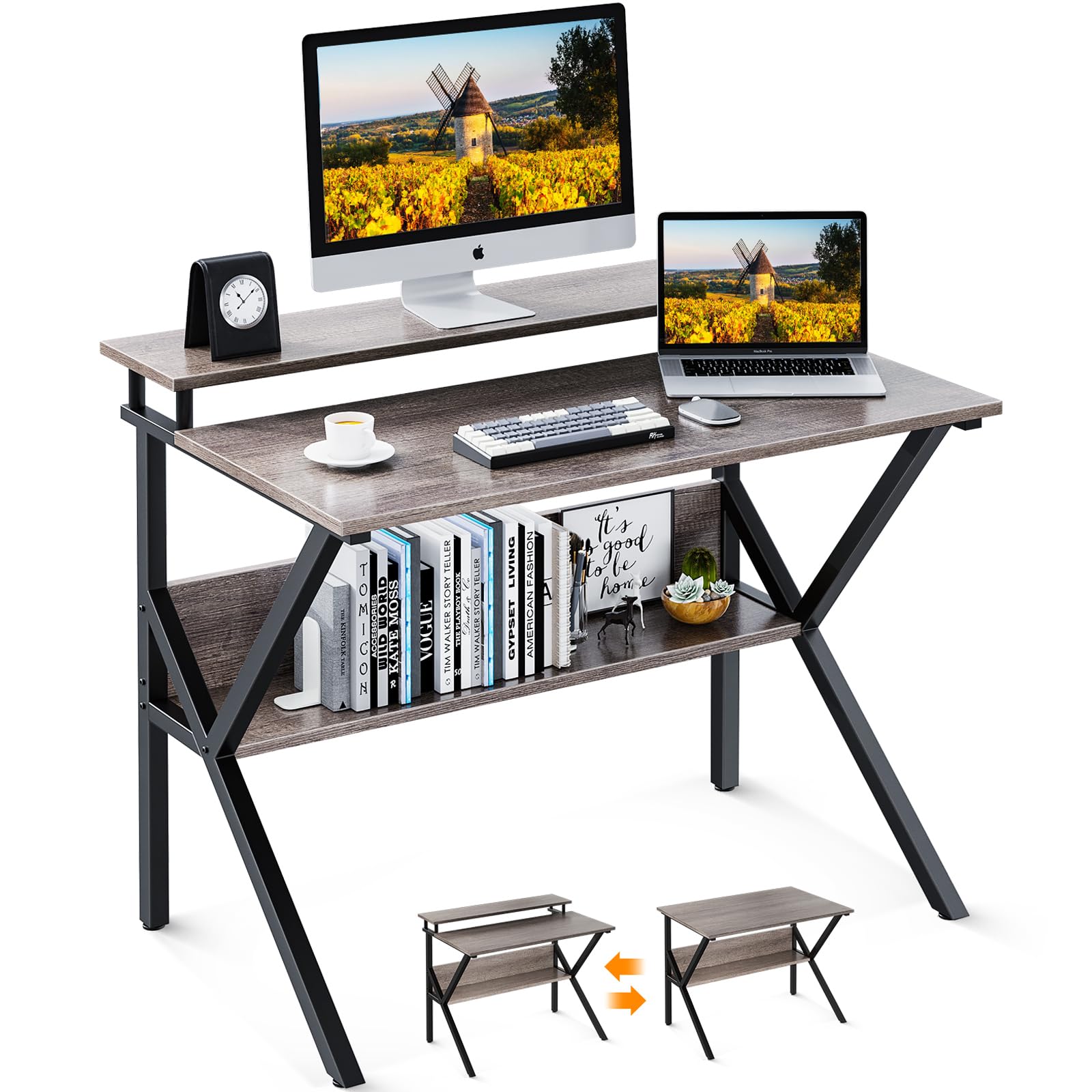 ODK Small Desk, 27.5 Inch Small Computer Desk for Small Spaces, Compact Desk with Storage, Tiny Desk Study Desk with Monitor Sta