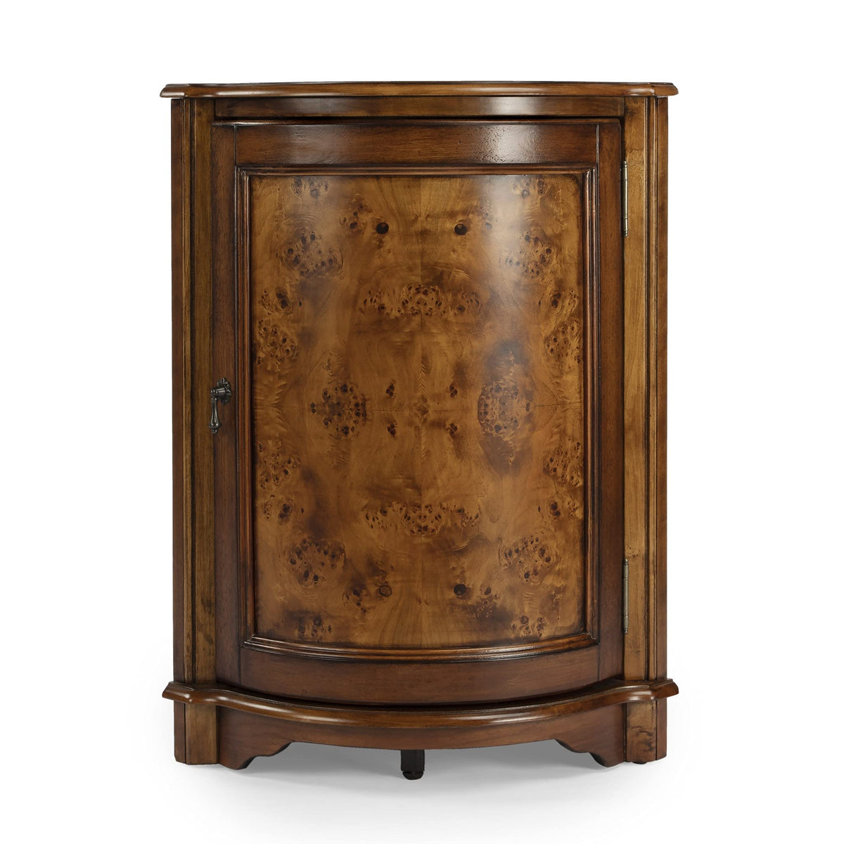 HomeRoots Brown Rubberwood Solids, MDF, Birch Veneers, Brass Durham Plantation Cherry Corner Cabinet