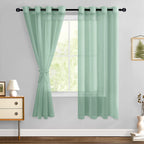 Hiasan Sheer Curtains For Bedroom With Tiebacks, Lightweight Airy Voile Drapes Light Filtering Grommet Window Curtains For Living Room, Nursery, Farmhouse, W52 X L63, Bean Green, 2 Soft Panels