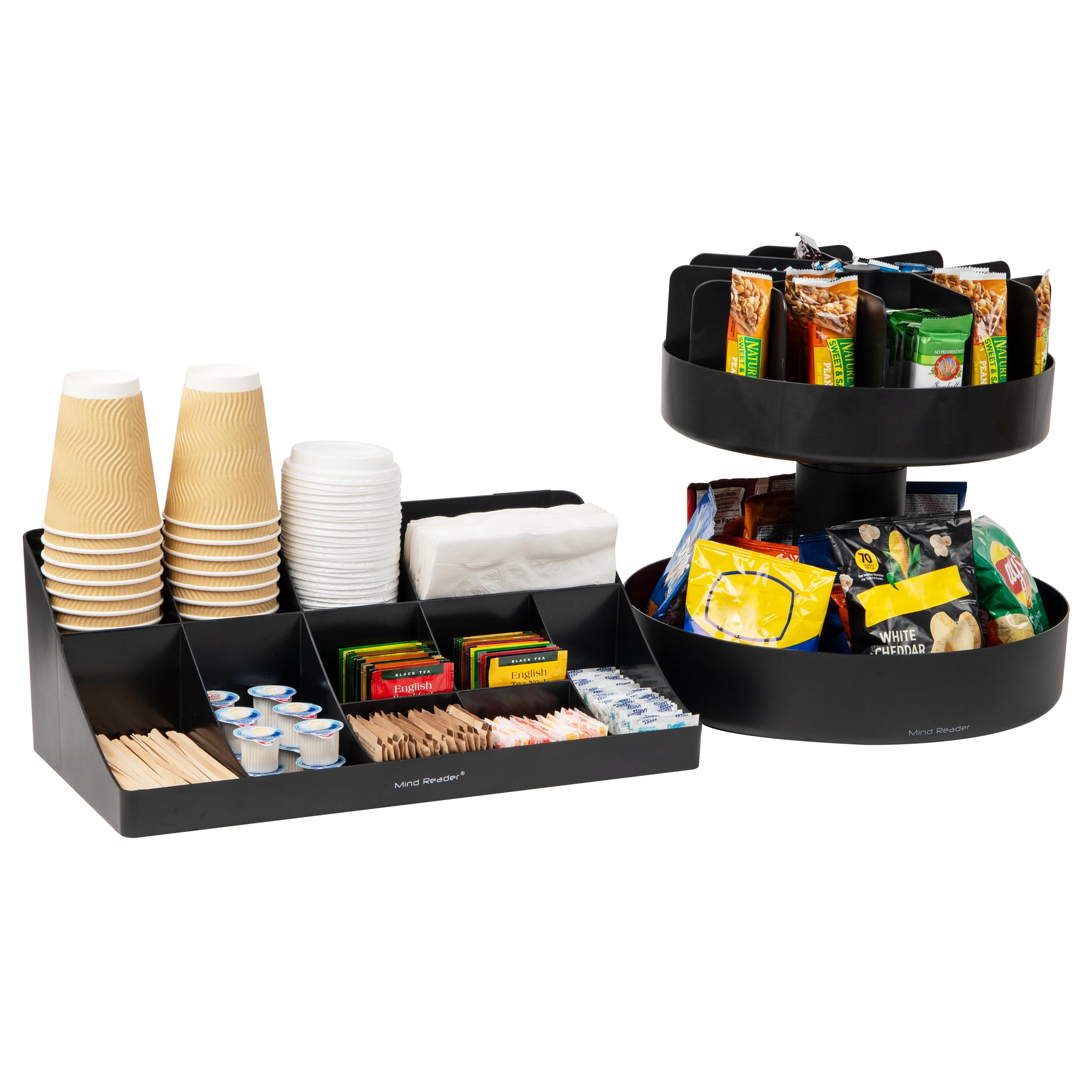 Mind Reader Cup and Condiment Station, Snack Carousel Set, 2 Pcs. Countertop Organizer, 17.875' L x 9.5' W x 6.625' H, 2-Piec