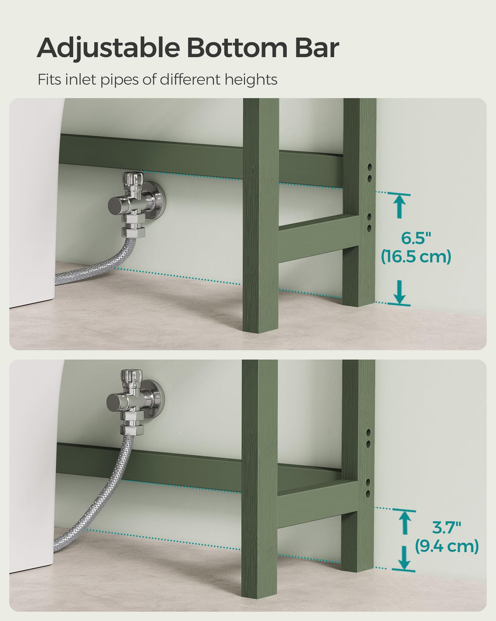 Songmics Over The Toilet Storage, 3-Tier Over Toilet Bathroom Organizer With Adjustable Shelf, Fit Most Toilets, Space-Saving, Forest Green Ubts001C01