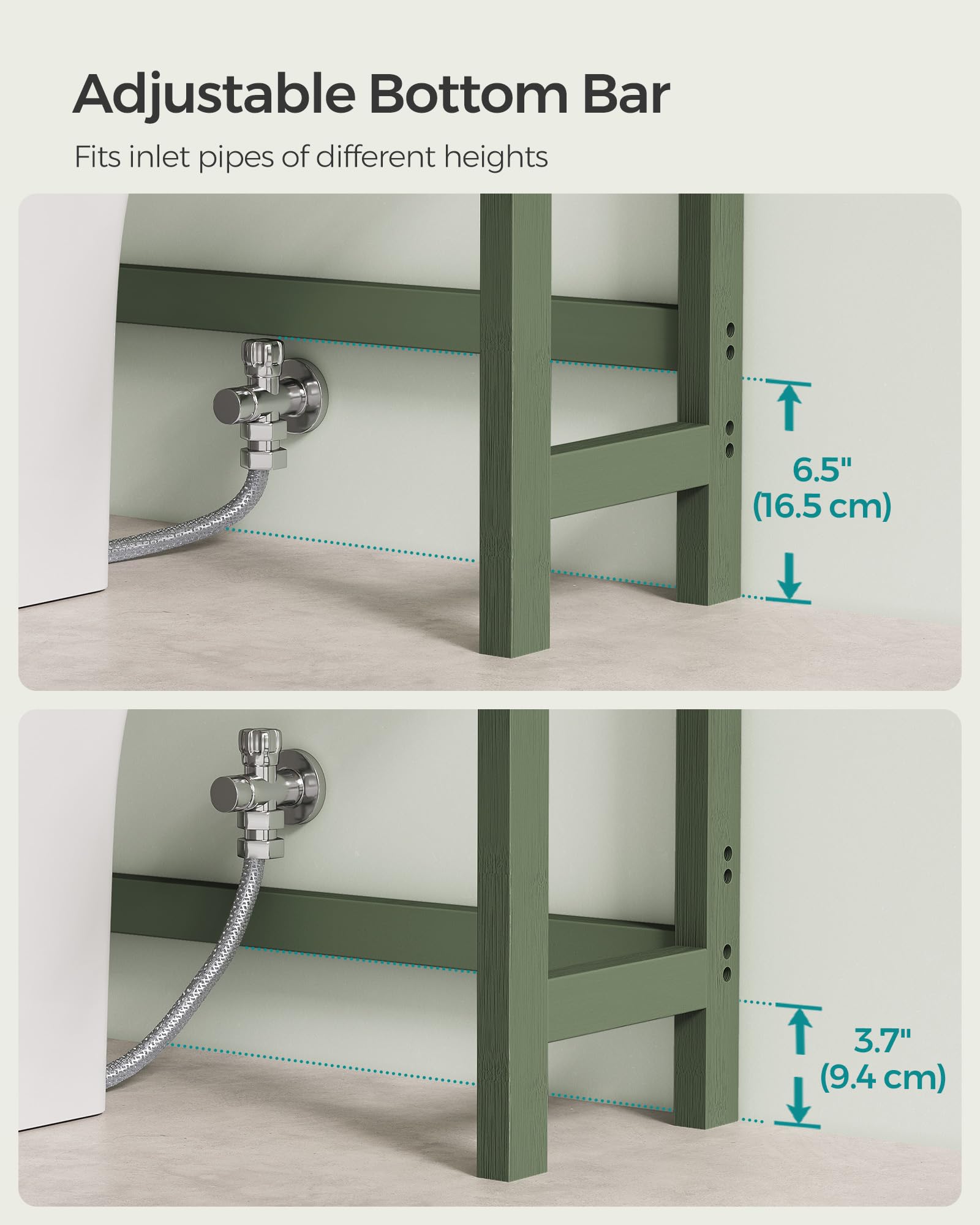 Songmics Over The Toilet Storage, 3-Tier Over Toilet Bathroom Organizer With Adjustable Shelf, Fit Most Toilets, Space-Saving, Forest Green Ubts001C01