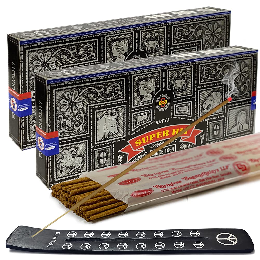TRUMIRI Incense Stick Holder Bundle with Satya Super Hit 100g Incense Sticks - Pack of 2 (Approx 200 Sticks)