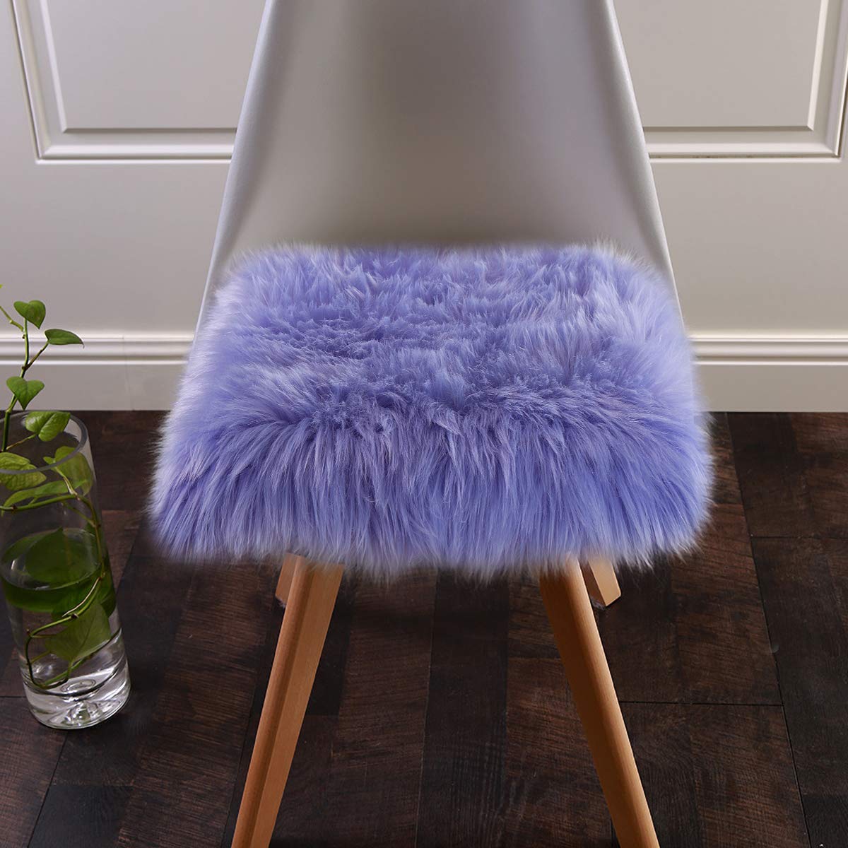 Softlife Square Faux Fur Sheepskin Chair Cover Seat Cushion Pad Super Soft Area Rugs for Living Bedroom Sofa (1.6ft x 1.6ft, Lav