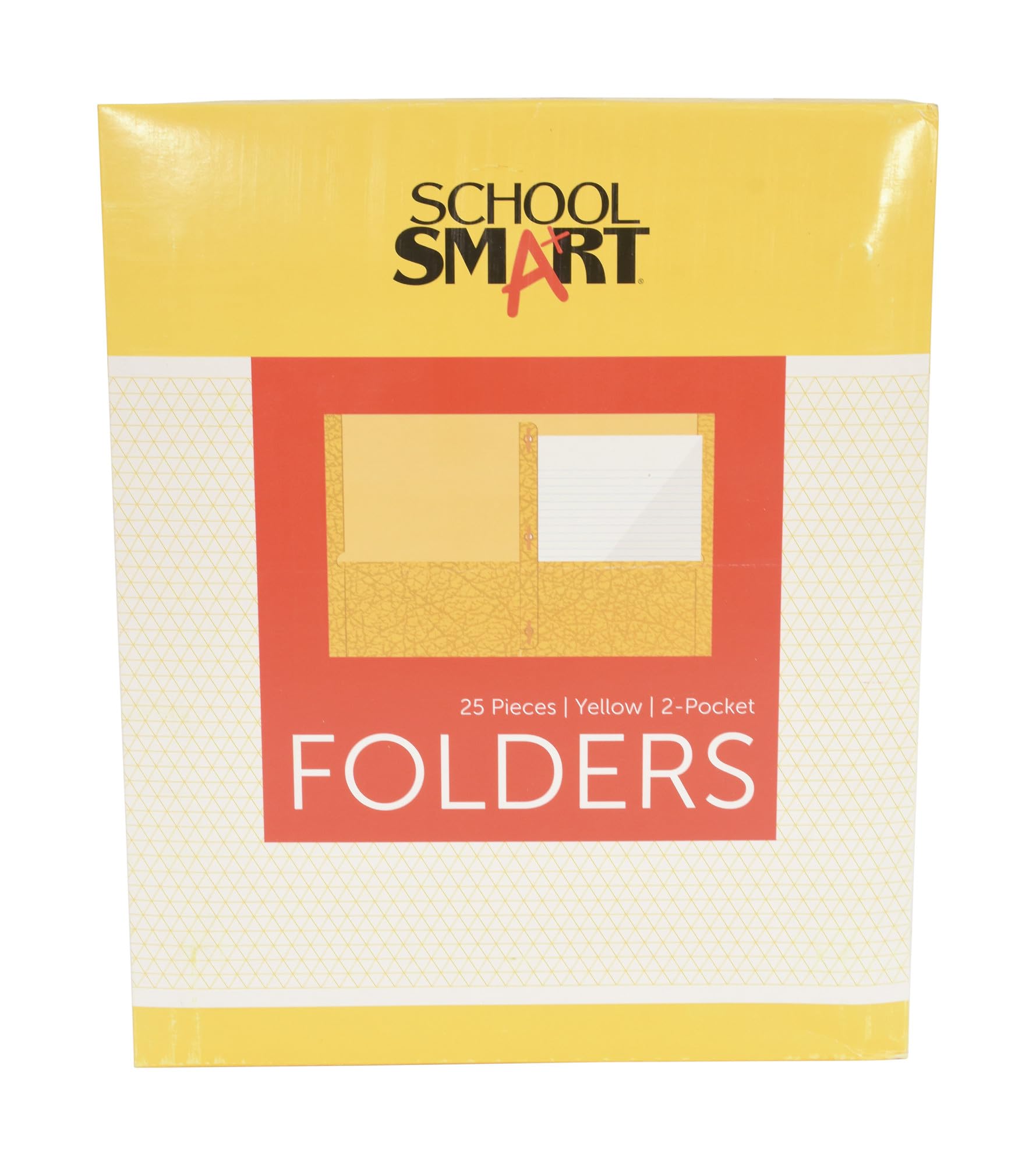 School Smart 2-Pocket Folders With Fasteners, Yellow, Pack Of 25