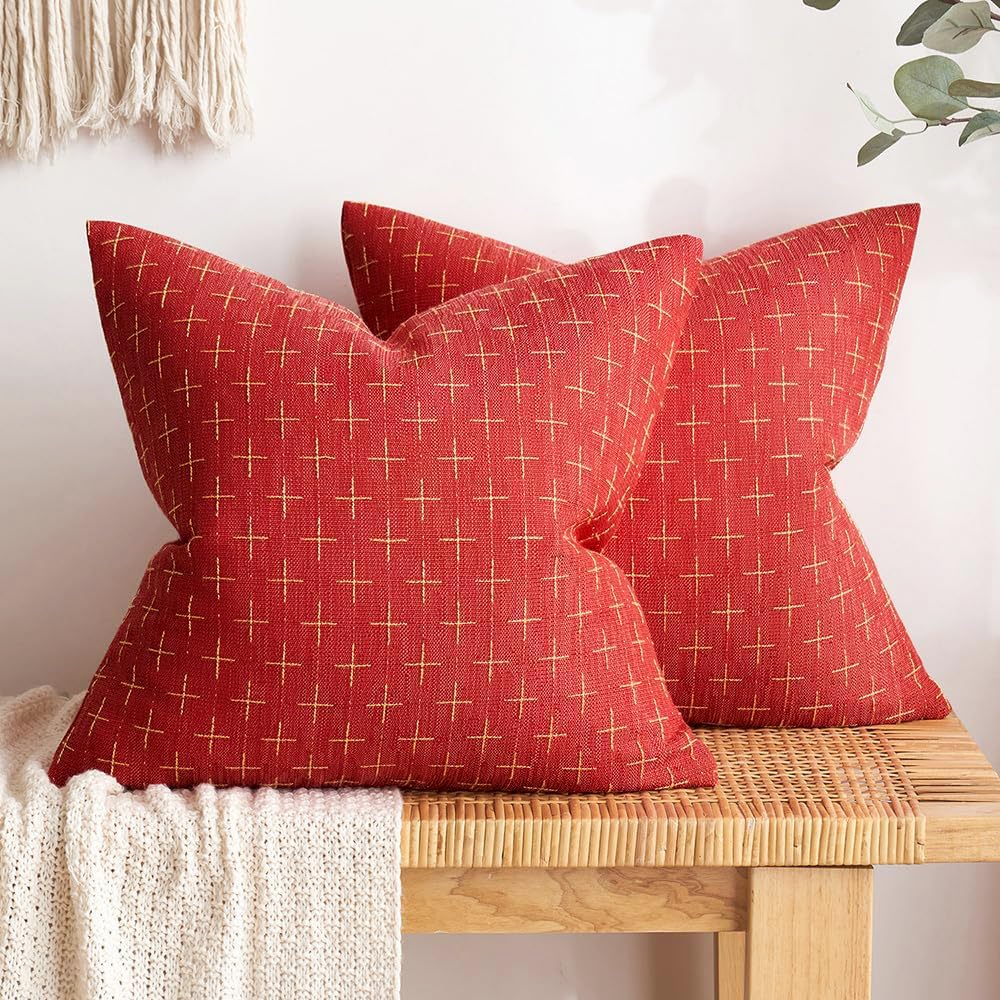 Miulee Pack Of 2 Christmas Decorative Burlap Linen Throw Pillow Covers Modern Farmhouse Pillowcase Rustic Woven Textured Cushion