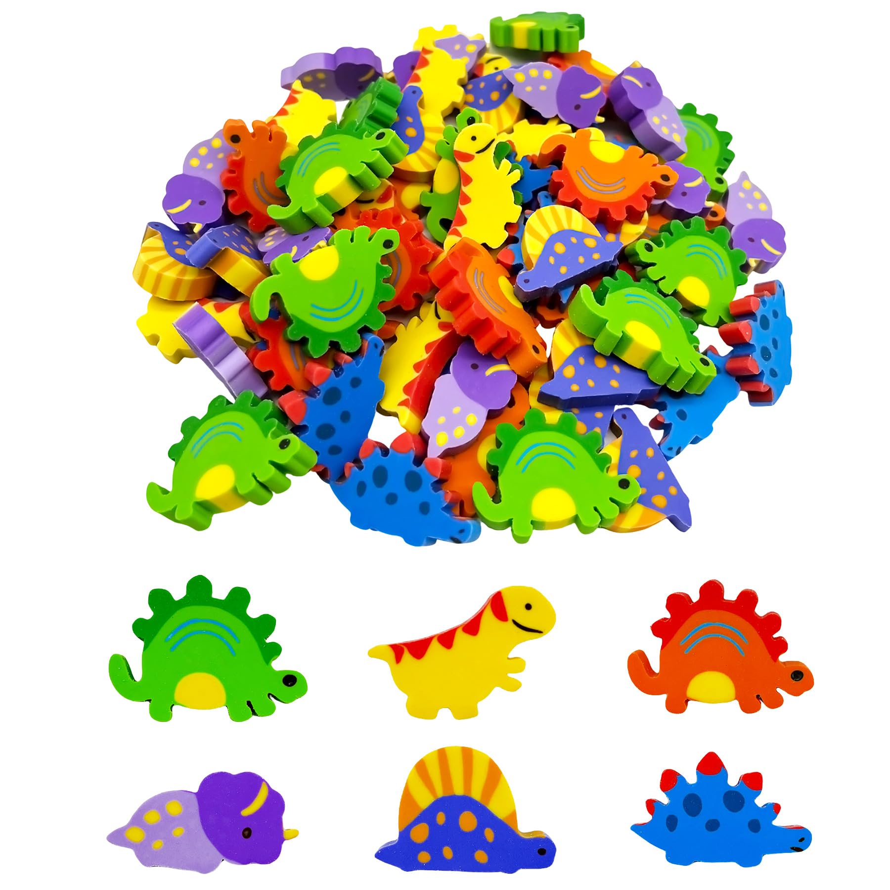 Zakvoor 60 Pack Dinosaur Pencil Erasers Bulk For Classroom, Party Favor, Gift Filling, Home School Work Reward