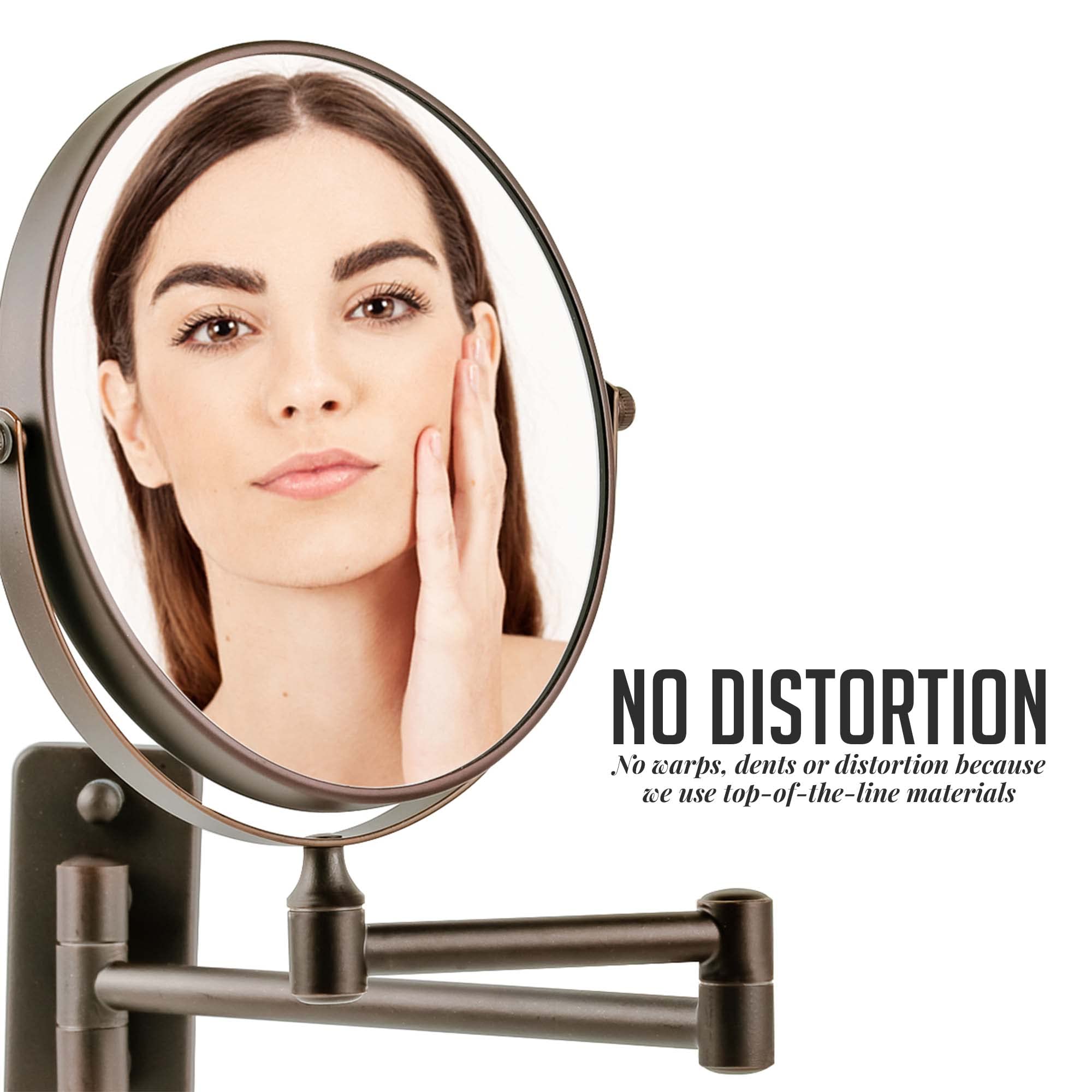 Ovente 7' Wall Mounted Makeup Mirror - 1X/ 10X Magnification, Rotating 360-Degree, Double-Sided, Extendable & Folding Arm, Clea
