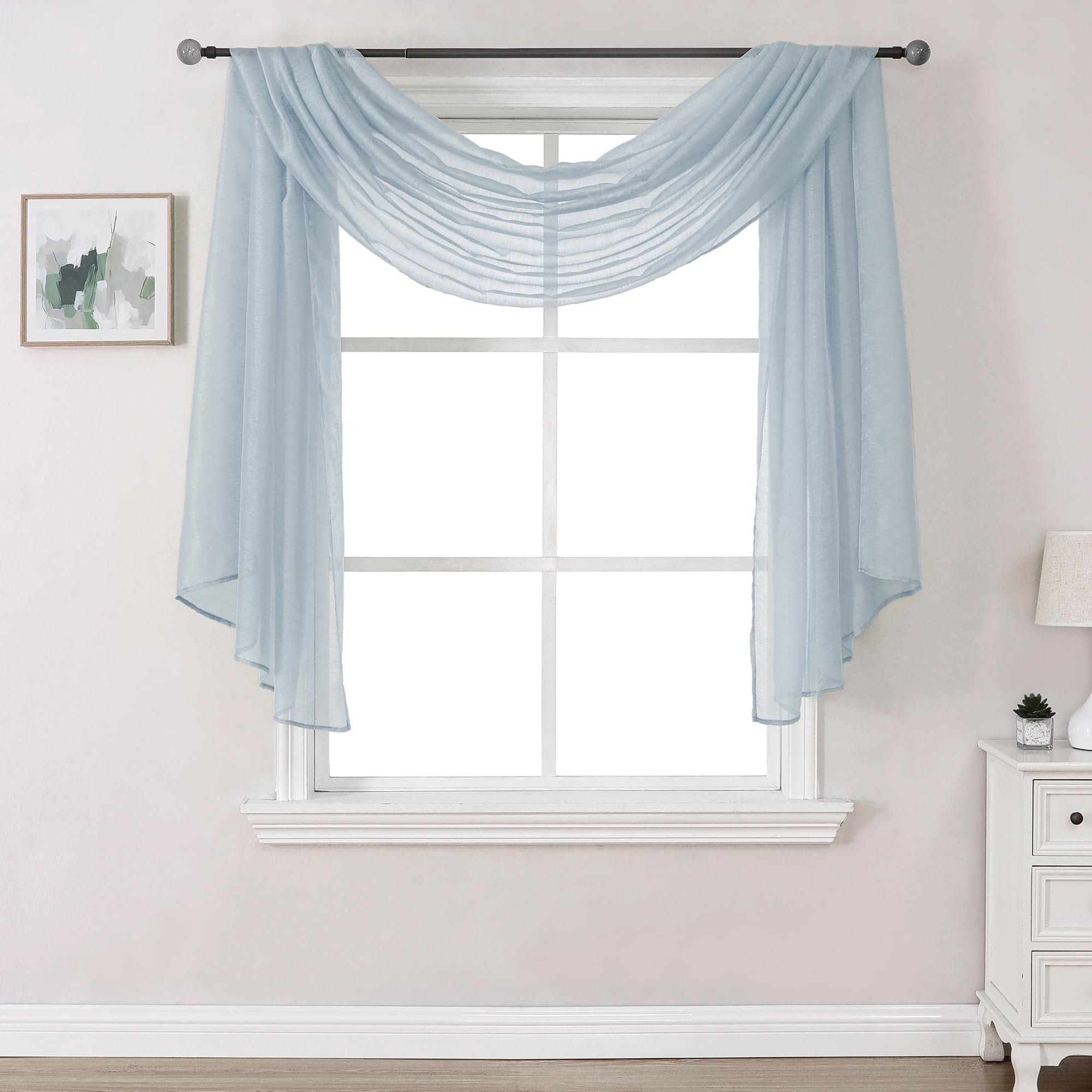 DONREN Sheer Scarf Curtain for Bedroom - Window Topper Valance Voile Panel Classic for Sons/Boys/Seniors Room (W52 x L144, 1 Pac