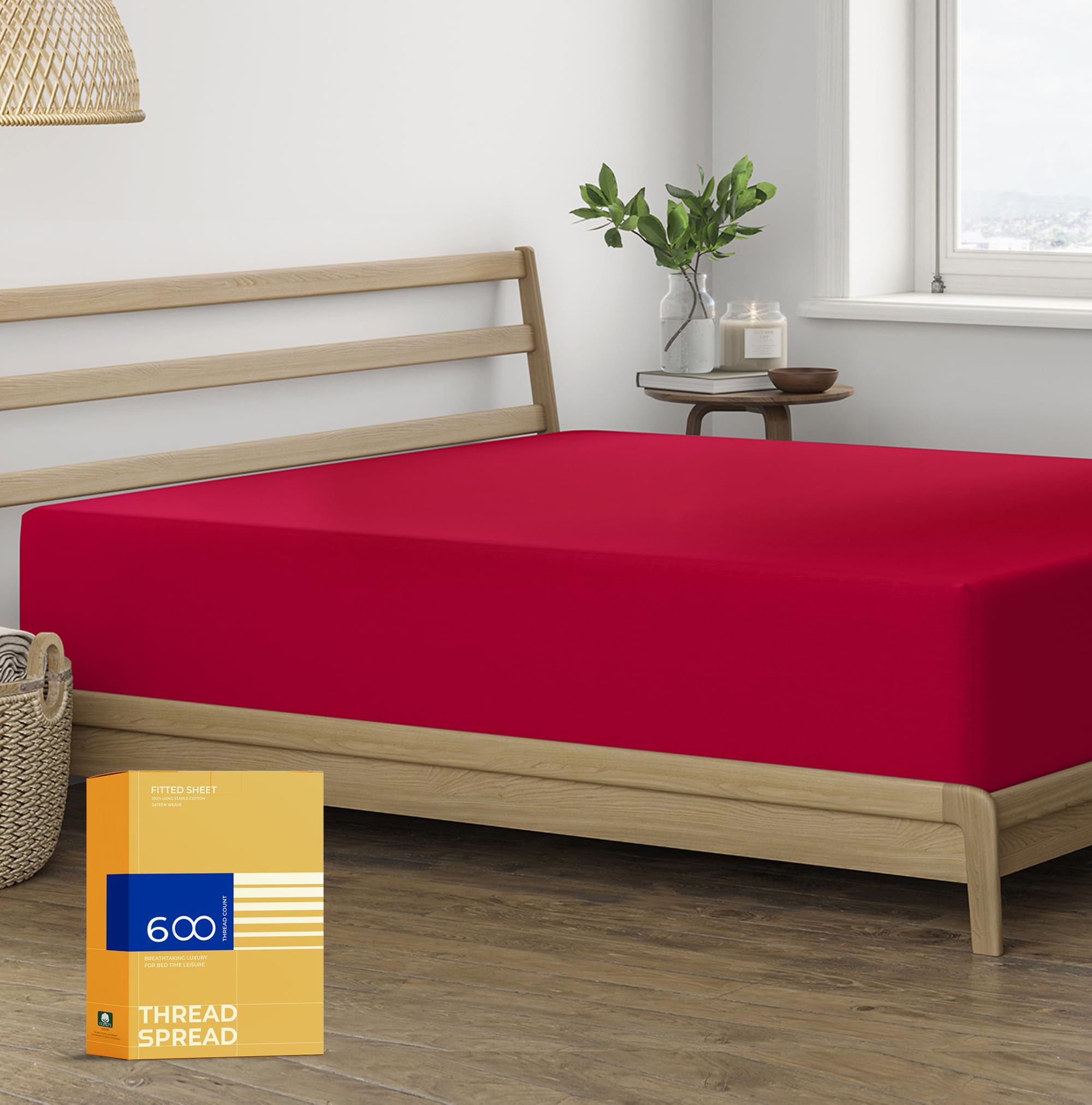 Thread Spread 100% Egyptian Cotton Fitted Sheet Twin Size - 600 Thread Count 16' Deep Pocket Twin Fitted Sheet Only, Soft Cooli