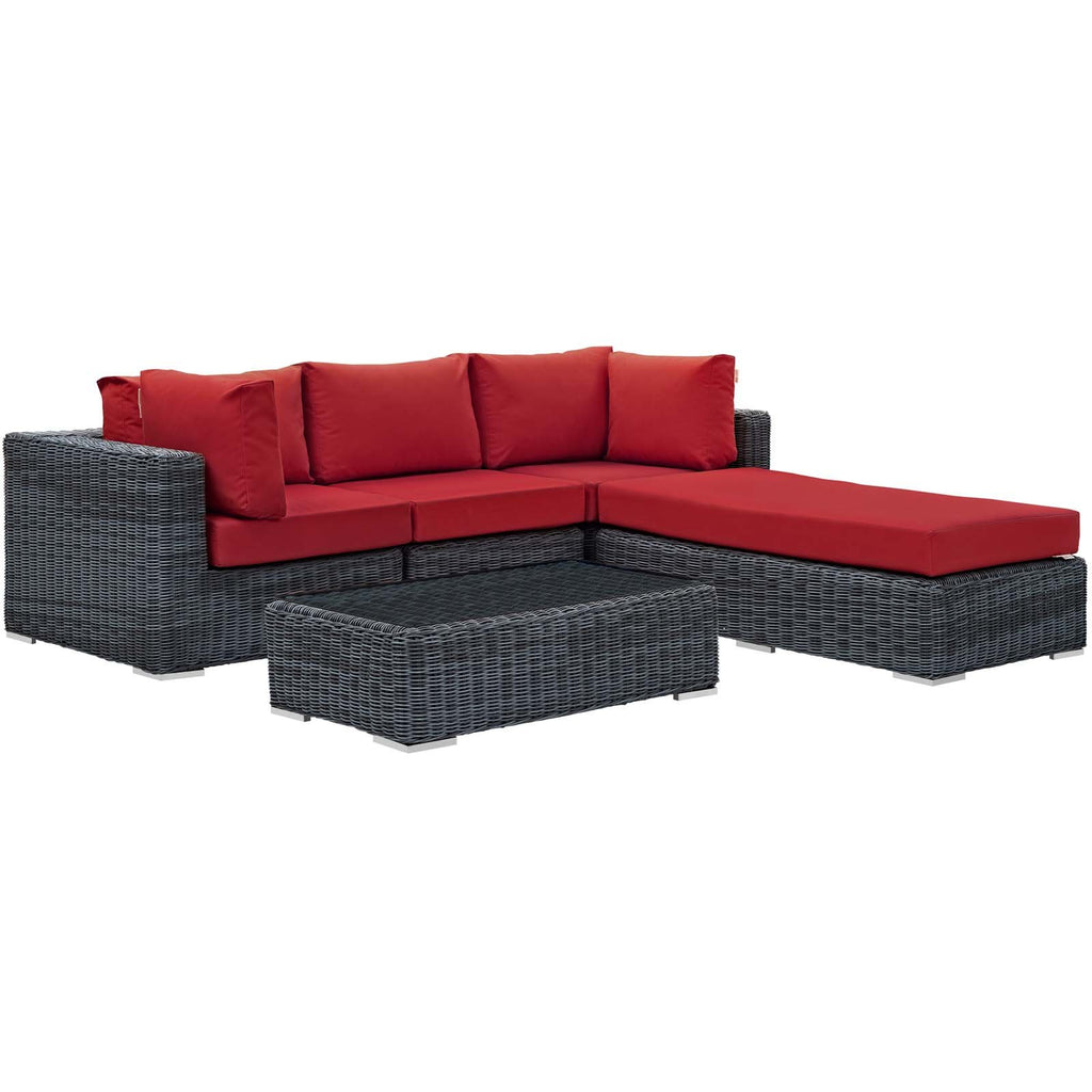 Modway Summon 5-Pc Outdoor Patio Sectional Set With Sunbrella Cushions In Canvas Red