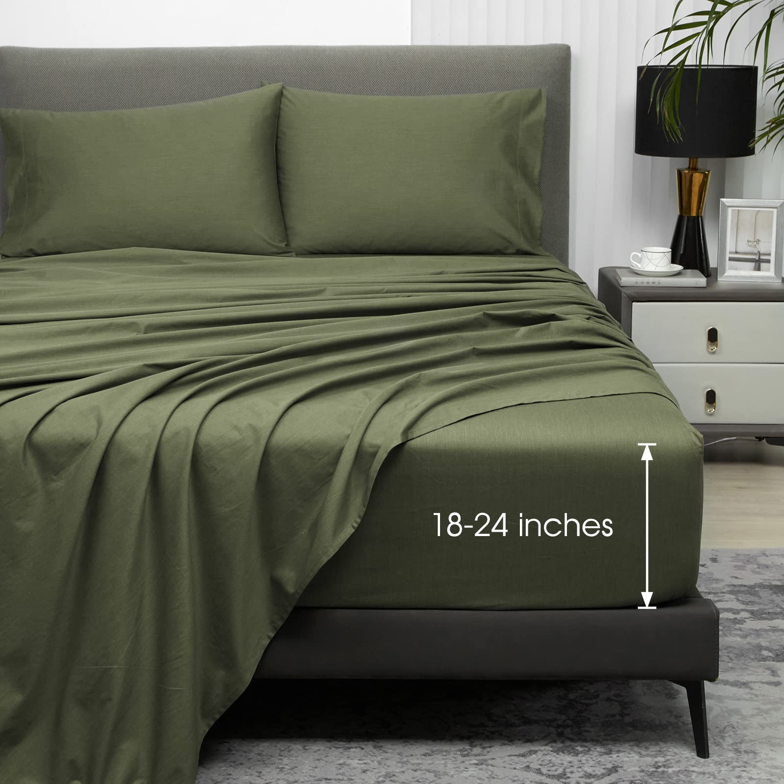 Hyprest Extra Deep Pocket Cal King Sheet Sets Fits 18''-24'' In Thick Mattress -100% Cotton Sheet Set,Green Sheets Soft Wrinkle