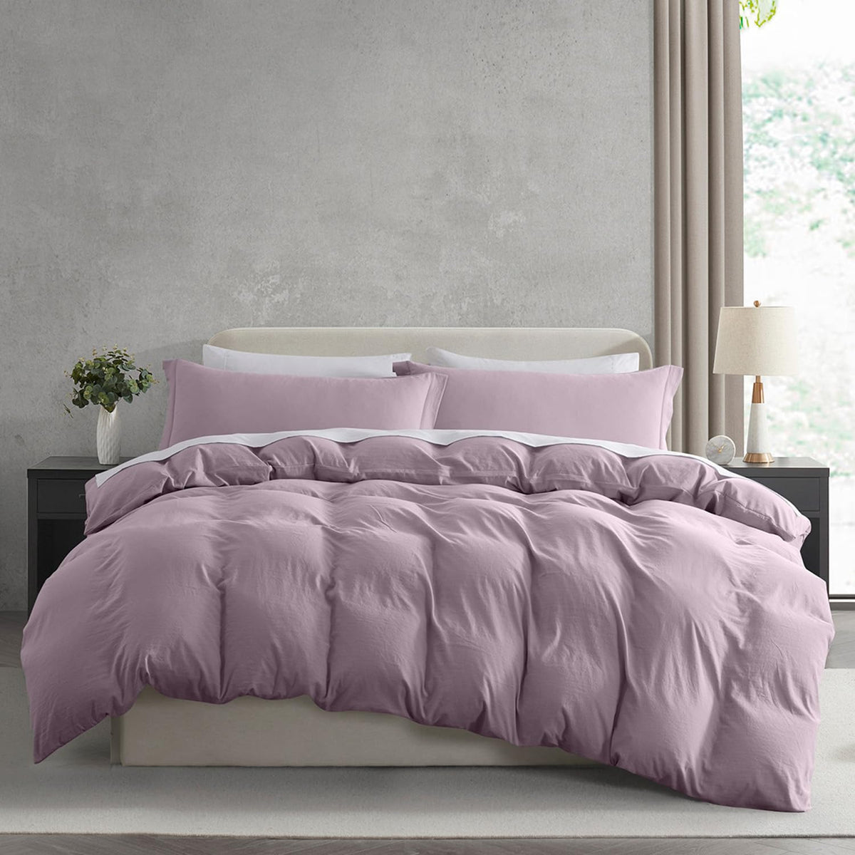 Nestl Dusty Purple Duvet Cover King Size - Soft Prewashed King Duvet Cover Set, 3 Piece, With Zipper Closure, 1 Duvet Cover 104X