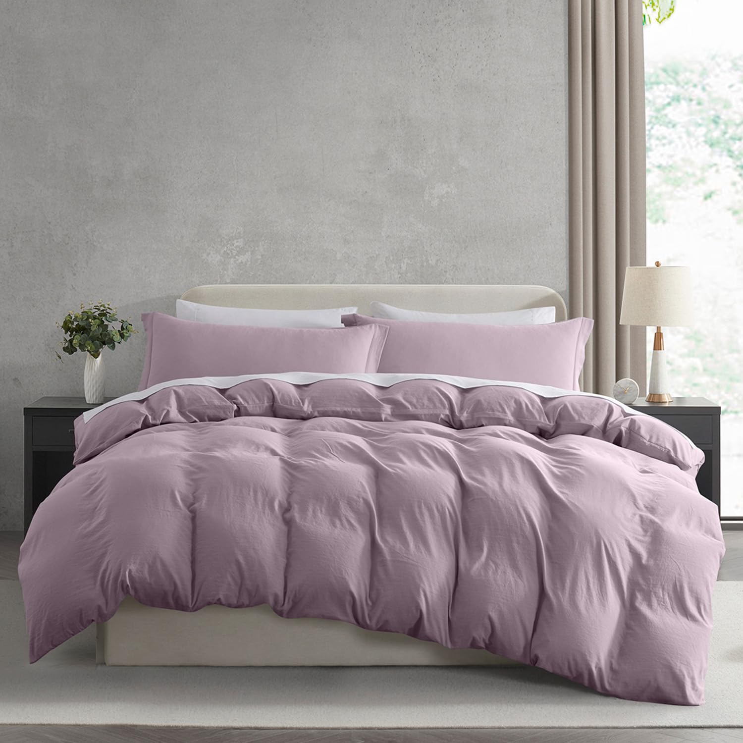 Nestl Dusty Purple California King Duvet Cover Sets - Soft Prewashed Cal King Duvet Cover, 3 Piece, With Zipper Closure, 1 Duvet Cover 104X98 Inches And 2 Pillow Shams - No Comforter