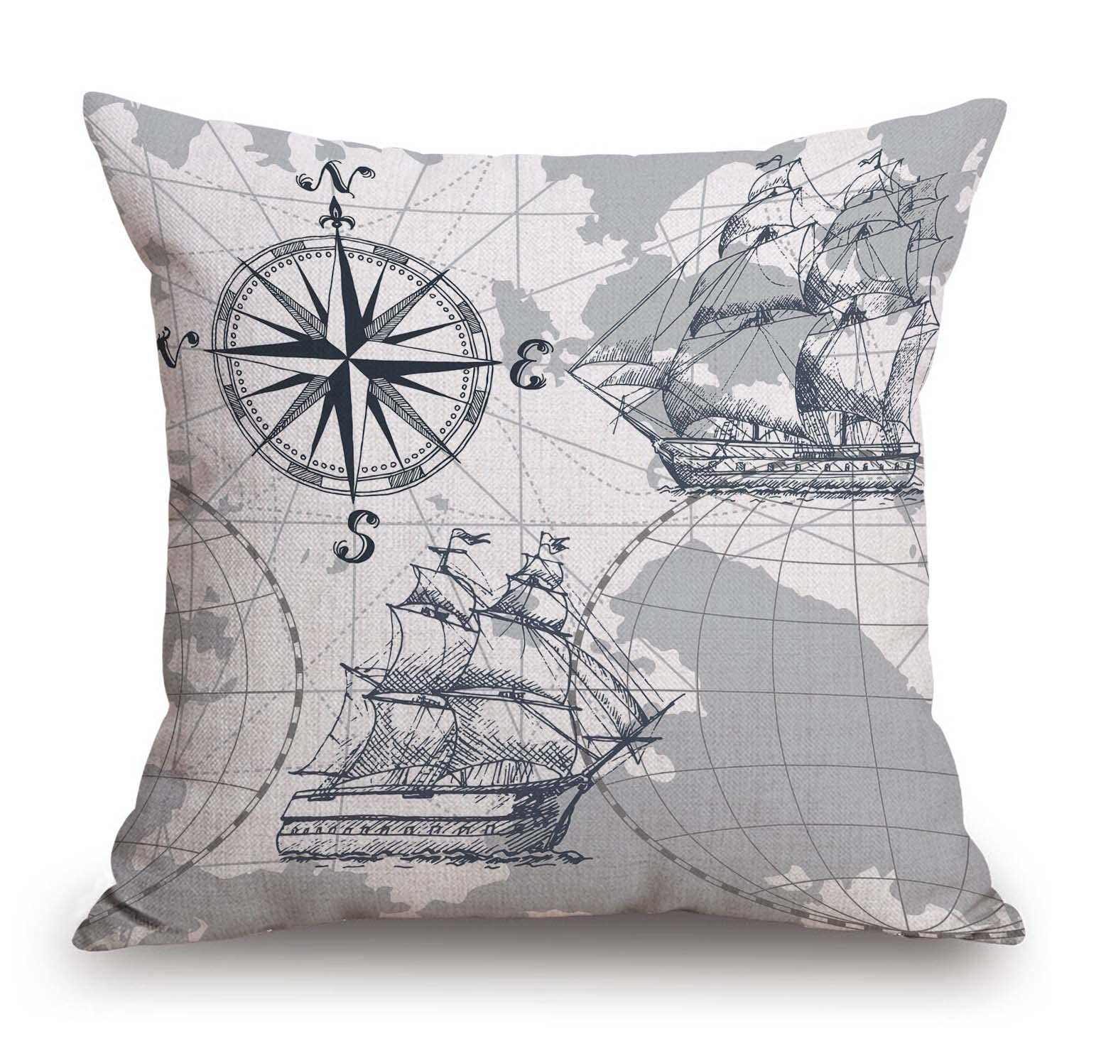 Tssohu Nautical Sailboat Map Throw Pillow Cover Ship Anchor Cotton Linen Decorative Pillow Case Cushion Cover Home Sofa Decor 18