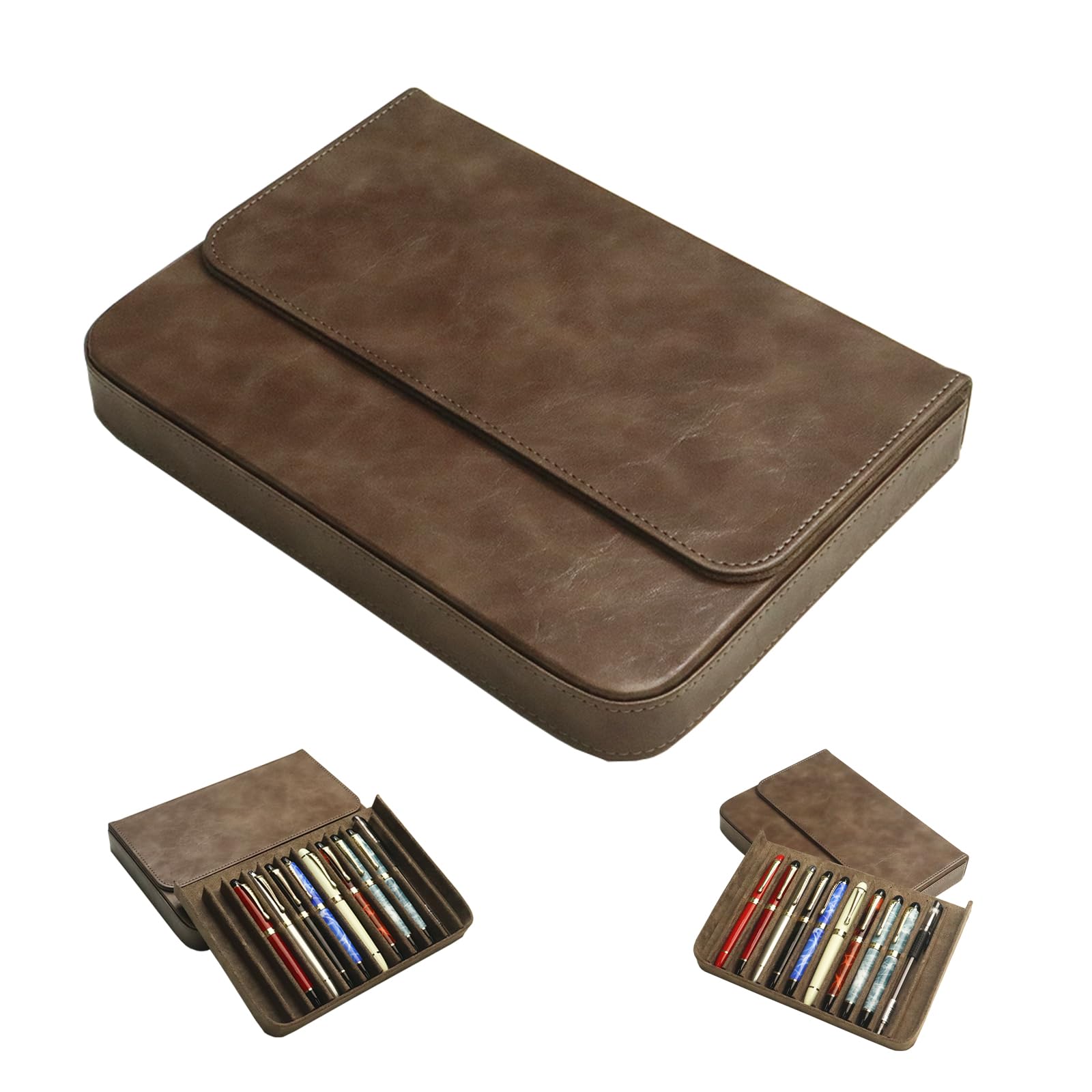 Mivlxlx Leather 12 Fountain Pen/Pencil Tray Case Organizer, Fashion Design, Handmade, Magnetic Closure With Drawer, Christmas Gi