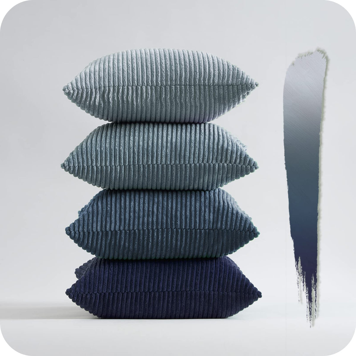 Topfinel Decorative Throw Pillow Covers Dusty Blue Navy Series 18X18 Inch Set Of 4,Summer Corduroy Striped Toss Pillows For Couc