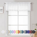 Lecloud Voile Sheer White Curtain Valance 2 Pieces 14 Inches Long, Light Filtering Cafe Kitchen Valance With Dual Rod Pockets, B