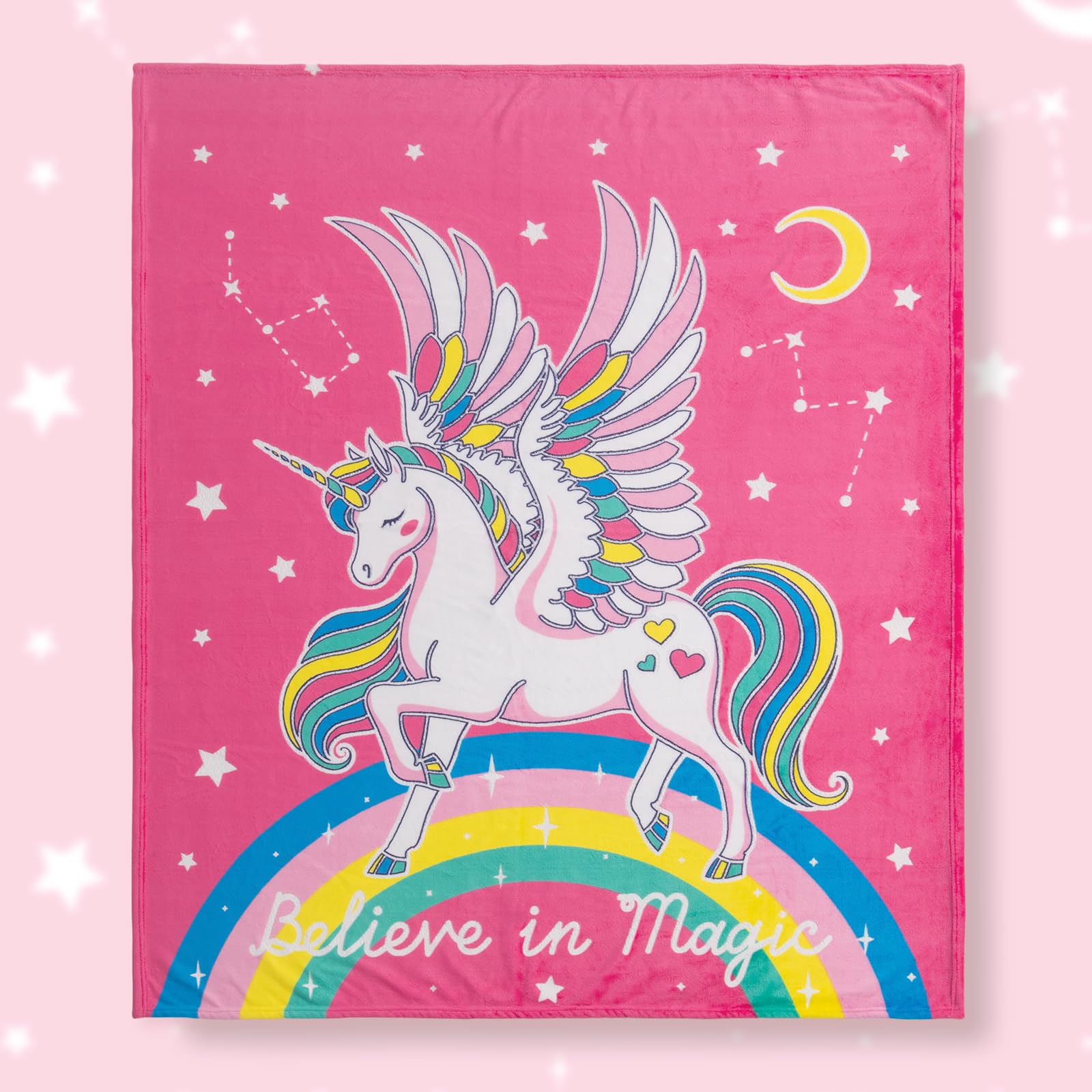 Unicorn Gifts Toys For Kids Girls - Glow In The Dark Blanket Age 1-13 Years Old Birthday Christmas Valentine'S Gift Easter Presents Toddler Teen Daughter Grandkids Rainbow Moon Stars Throw 50'X60'