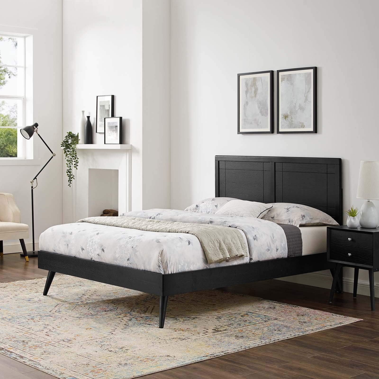 Modway Mod-6629-Blk Marlee King Wood Platform Bed With Splayed Legs, Black