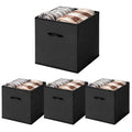 WUIKE 13 Inch Cube Storage Bins, Black, Faux Leather Front, 4Pack