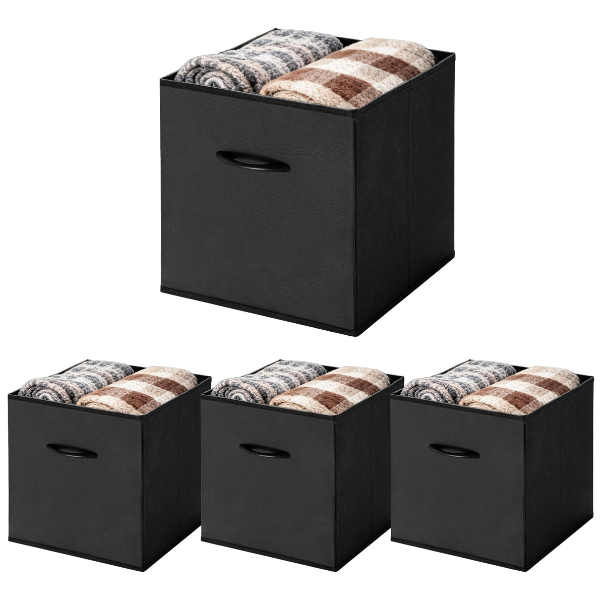 WUIKE 13 Inch Cube Storage Bins, Black, Faux Leather Front, 4Pack
