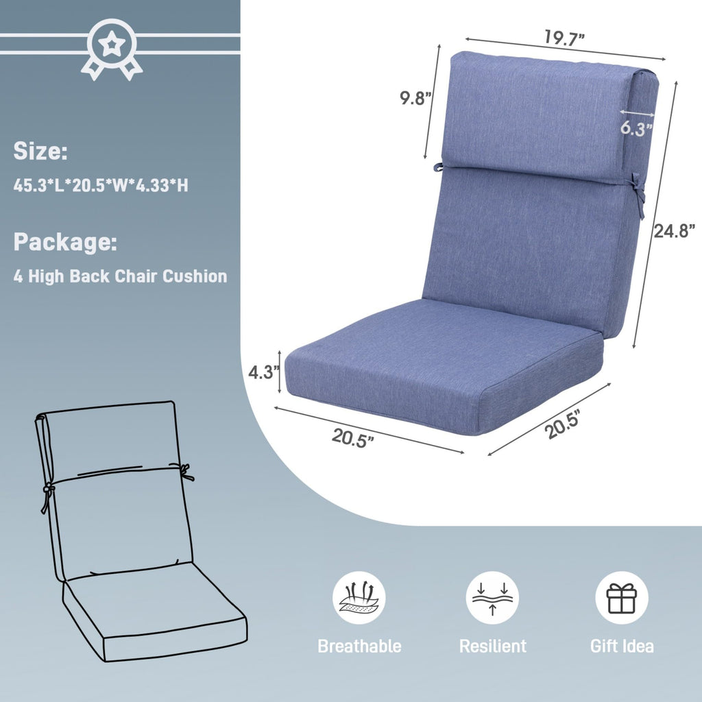Aoodor Patio High Back Chair Cushion Olefin Fabric Slipcover Sponge Foam 46 X 21 X 4 Inch, Set Of 4 (Only Cushions)