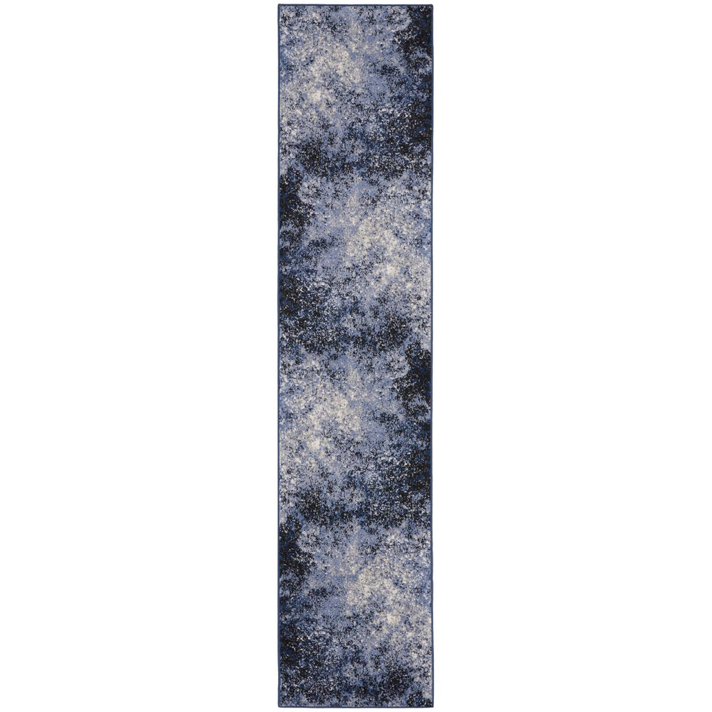 Nourison Passion Light Blue/Black 2'2'' x 10' Area-Rug, Modern, Abstract, Easy-Cleaning, Non Shedding, Bed Room, Living Room, Di
