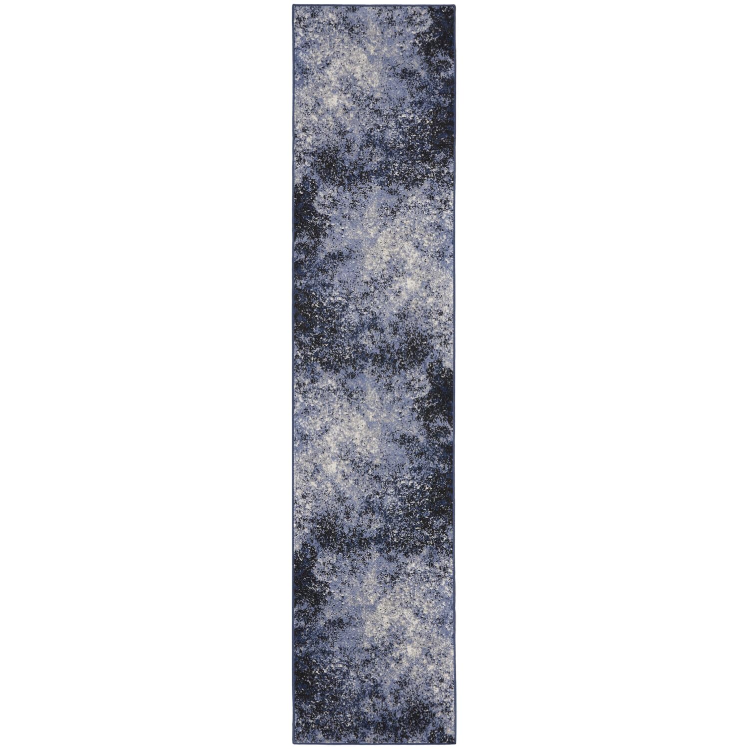 Nourison Passion Light Blue/Black 2'2'' x 10' Area-Rug, Modern, Abstract, Easy-Cleaning, Non Shedding, Bed Room, Living Room, Di