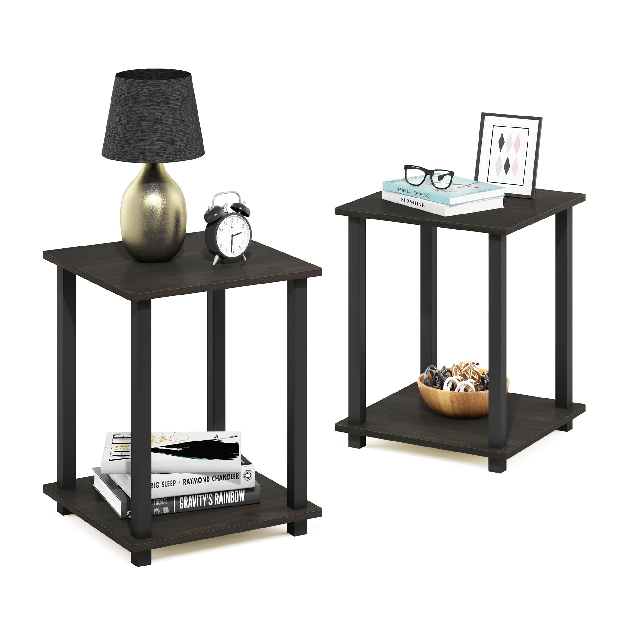 Furinno Simplistic Set Of 2 End Table, Espresso/Black