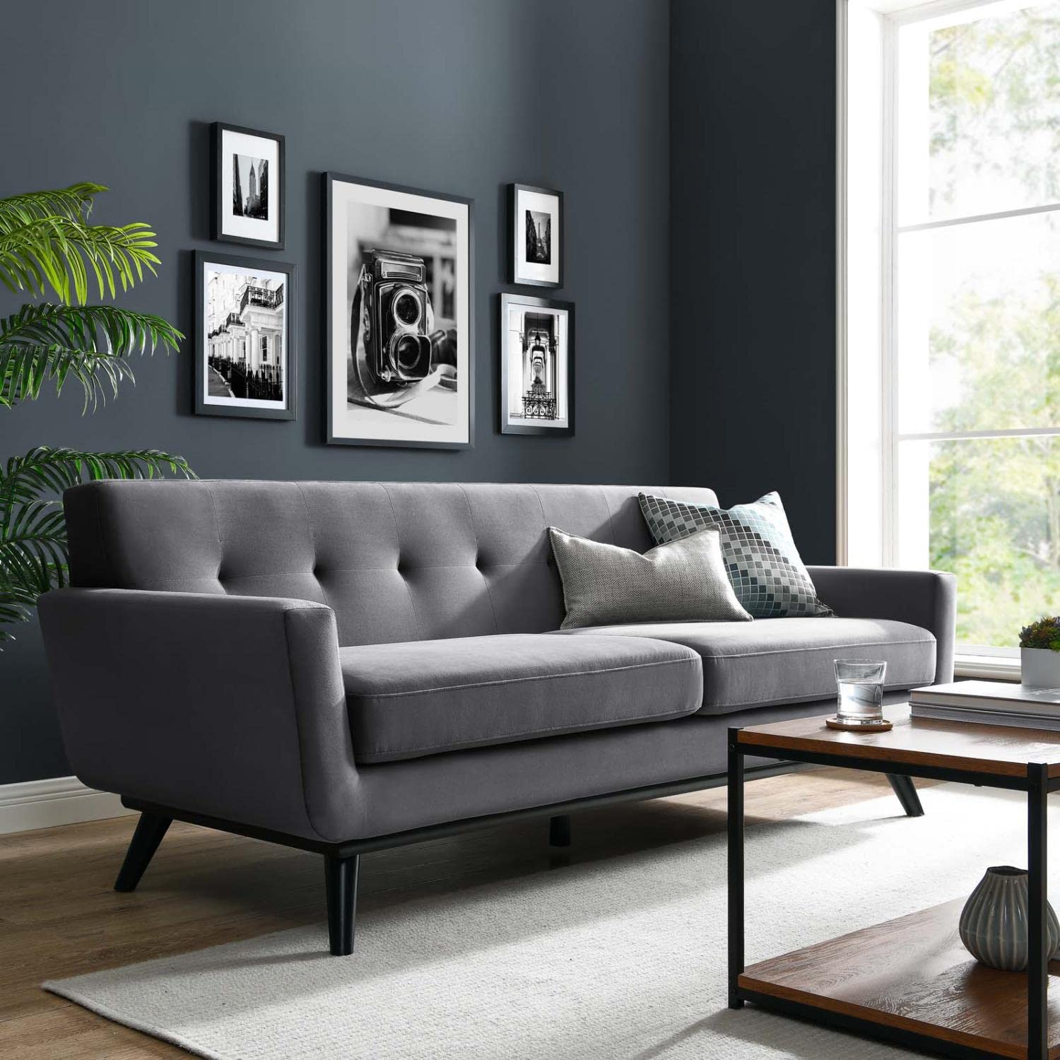 Modway Engage Performance Velvet Sofa With Gray Finish Eei-5600-Gry