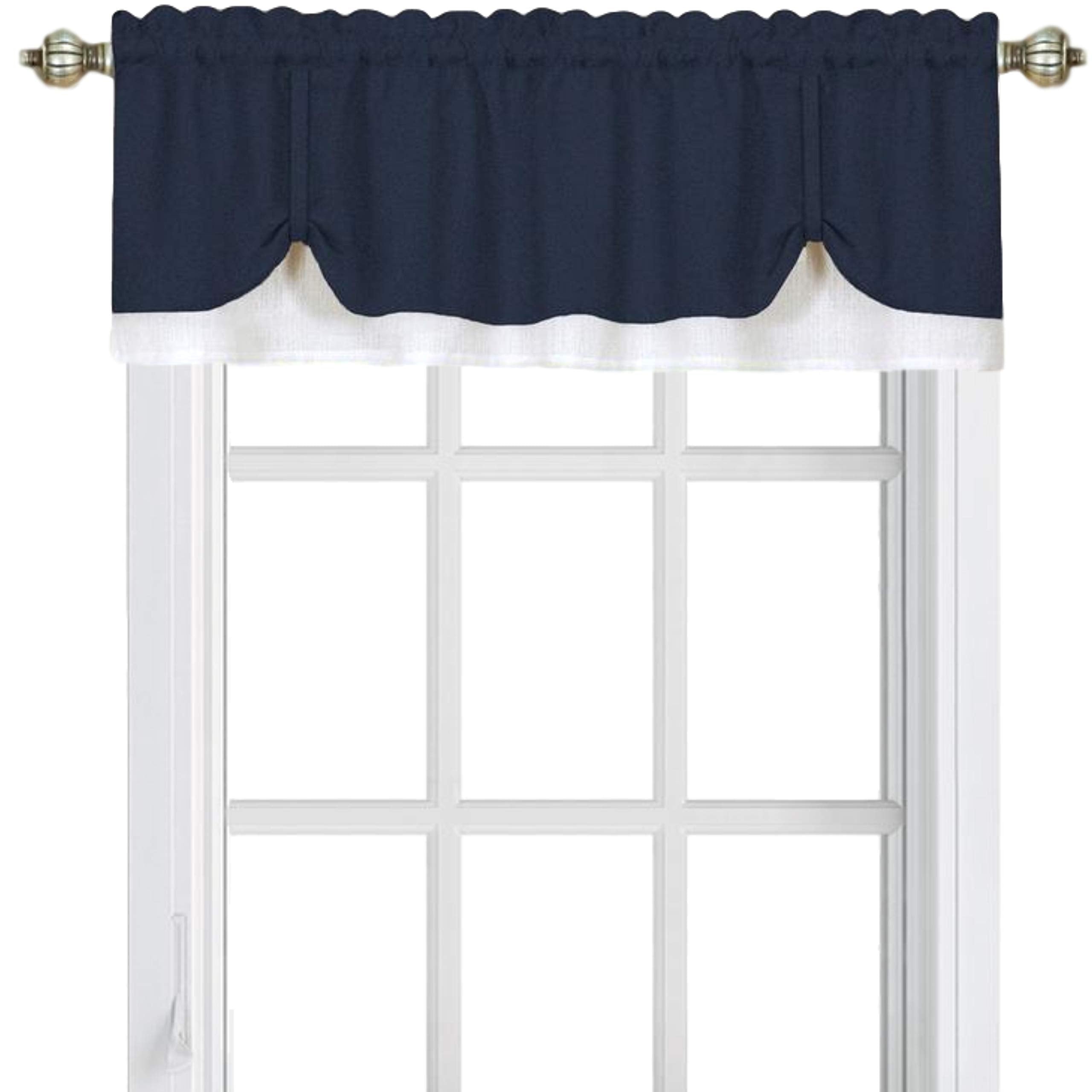 Soft Window Darcy Curtain Valance, Navy & White - 58 Inch Width, 14 Inch Length, 1.5 Inch Rod Pocket - Light Filtering Valance f