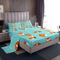 Kids Bed Sheets Twin Size Cute Fox Print Bed Sheet Set For Boys Girls Bedroom Cartoon Kawaii Decor Woodland Fox Wild Animal Bedding Set Children Toddler Fitted Sheet + Flat Sheet + 1 Pillow Case