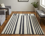 HomeRoots 514388 8 x 10 ft. Ivory & Black Wool Abstract Hand Tufted Handmade Rectangle Area Rug, Rectangular