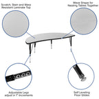 Flash Furniture Emmy 2 Piece 86" Oval Wave Flexible Grey Thermal Laminate Activity Table Set - Height Adjustable Short Legs