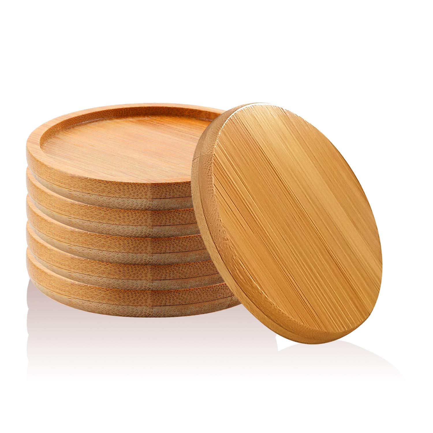 T4U 2.5 Inch Planter Pot Bamboo Saucer Round Set Of 6, Succulent Pot Holder Drainage Tray For Most Small Ceramic Succulent Plant
