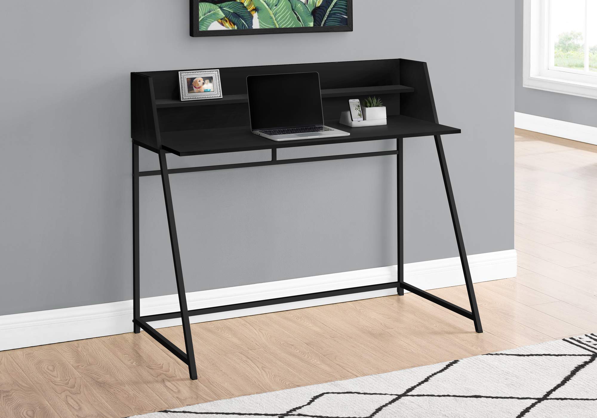 Monarch Specialties I 7547 Computer Desk, Home Office, Laptop, Storage Shelves, 48&quot; L, Work, Metal, Laminate, Black, Contemporary, Modern