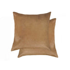 HomeRoots Cowhide, Microsuede, Polyfill 18' x 18' x 5' Tan Cowhide Pillow 2 Pack