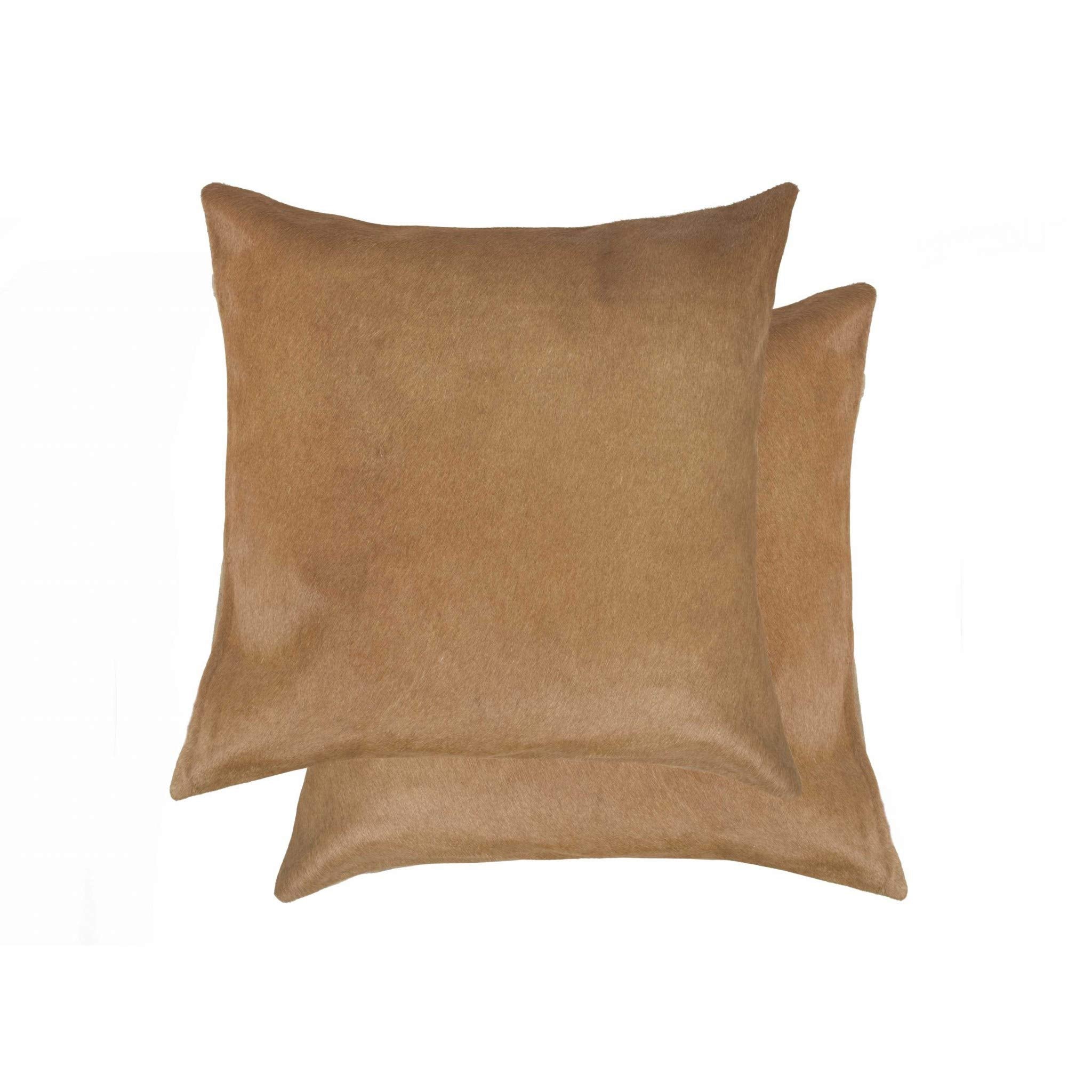 HomeRoots Cowhide, Microsuede, Polyfill 18' x 18' x 5' Tan Cowhide Pillow 2 Pack
