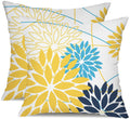 Yellow And Dark Blue Floral Pillow Covers 18X18 Set Of 2 Outdoor Waterproof Decorative Throw Pillows Summer Pillow Covers Polyes