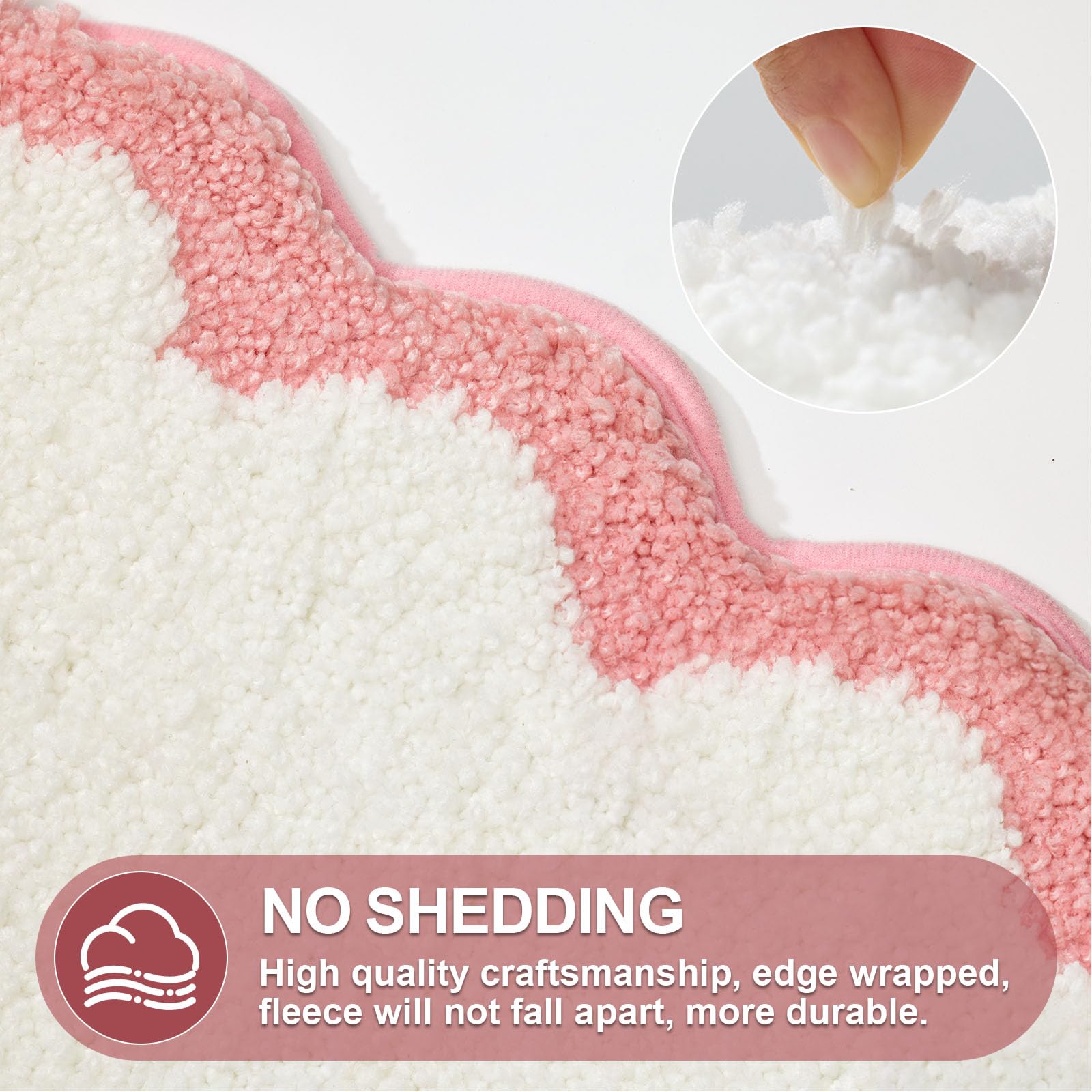Ortigia Cute Scalloped Bathroom Rugs Non Slip Washable, Quick Dry Absorbent Plush Microfiber Bath Mats, Fun White And Pink Bathm